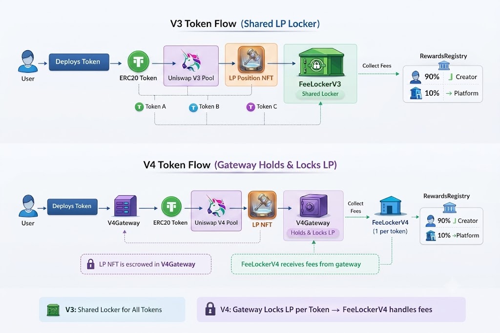 V3 and V4 Token Flow Diagram